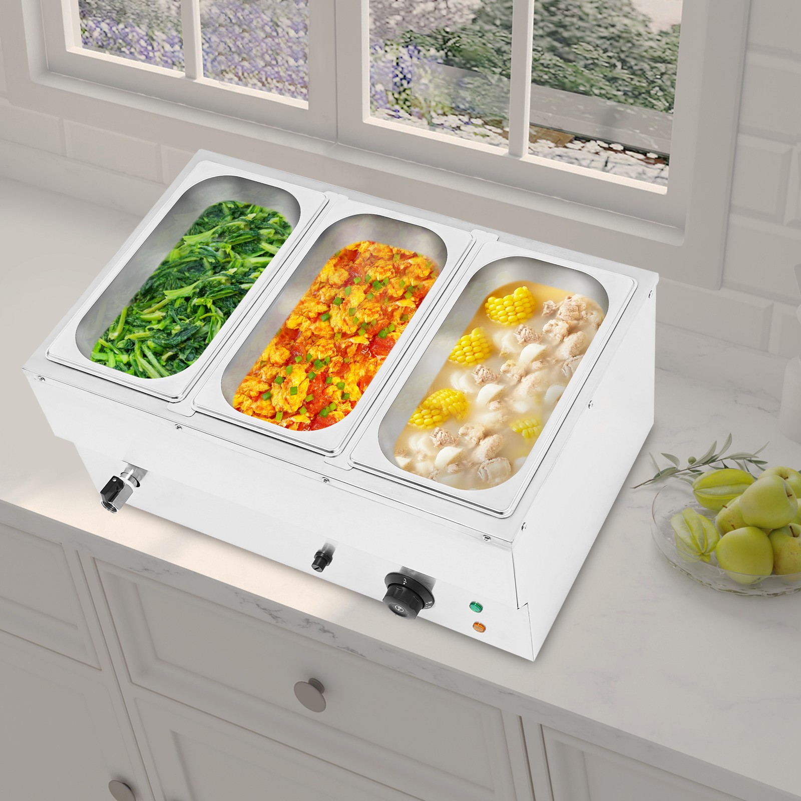 3-Pan Commercial Electric Food Warmer Steam Table Buffet Bain Marie Countertop!