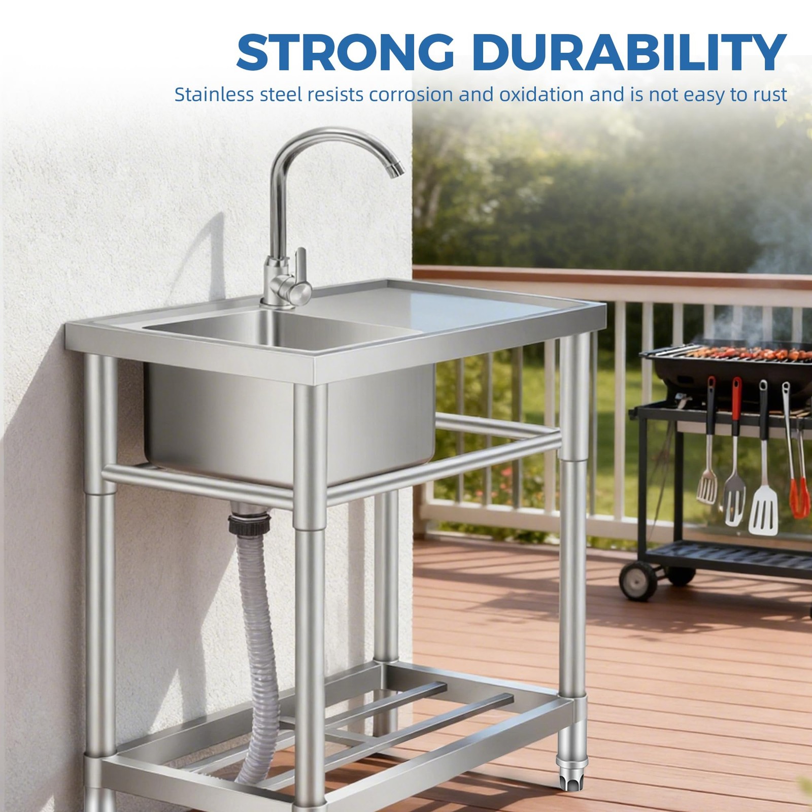 Stainless Steel Utility Sink 30″x16″x30″ Single Bowl Sink with Faucet Kitchen