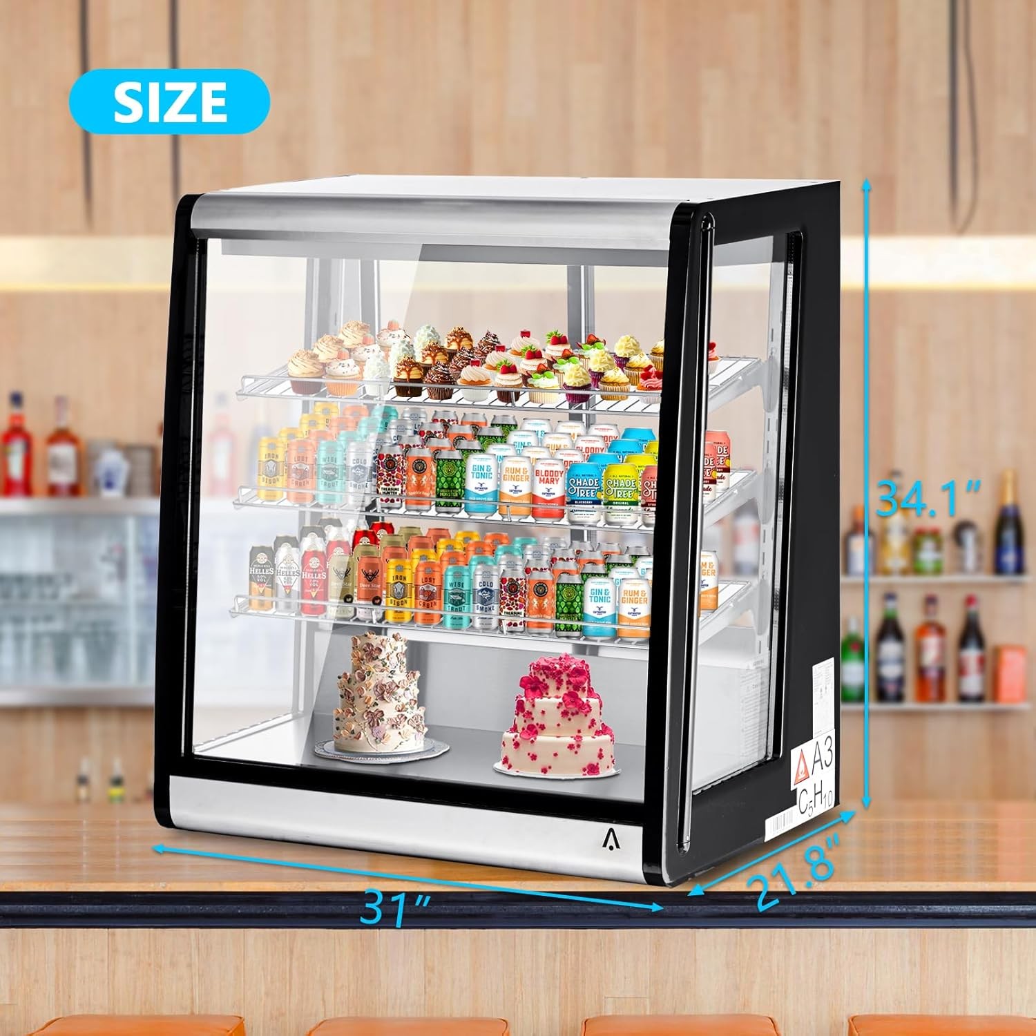 196L 7Cu.Ft Commercial Countertop Display Cooler Glass Door LED Refrigerator