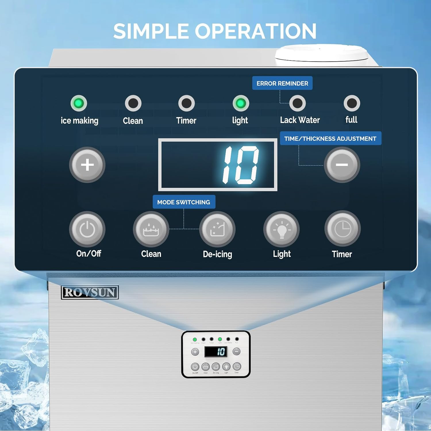 110LBS/24H Commercial Ice Maker Machine with 50Lbs Storage Bin, Freestanding/Cou