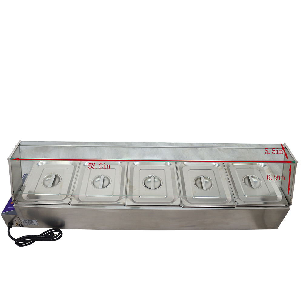 5-Pan 1/2 Size 6″ deep Stainless Countertop Bain-Marie Buffet Food Warmer 110V
