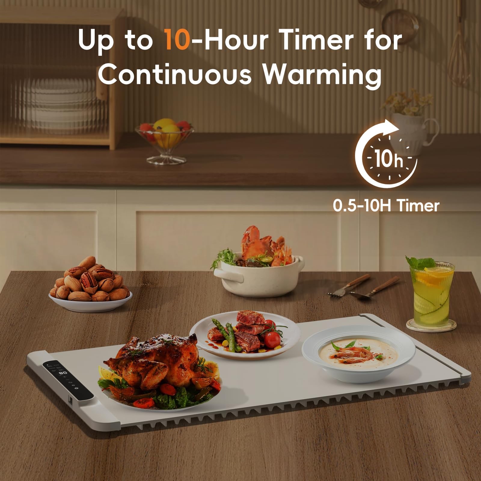 Electric Silicone Food Warming Mat Tray 11Temp Control Timer 26 x 15 Inch