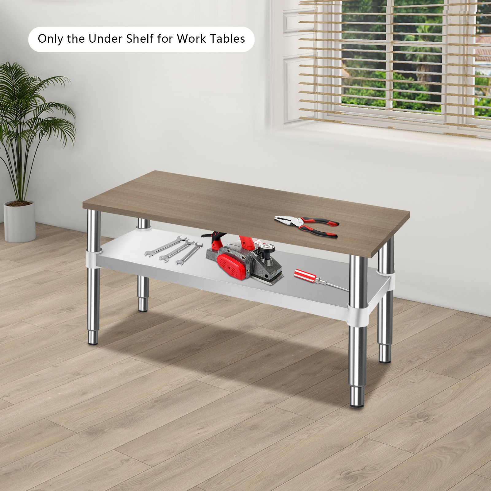 Under Shelf for Work Tables Extra Adjustable Lower Shelf Stainless Steel 100kg