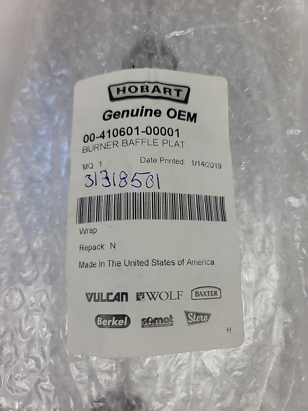 Vulcan Hobart 00-410601 Burner Baffle Plate VACB36 VABC47 VACB60 VACB25 New QTY