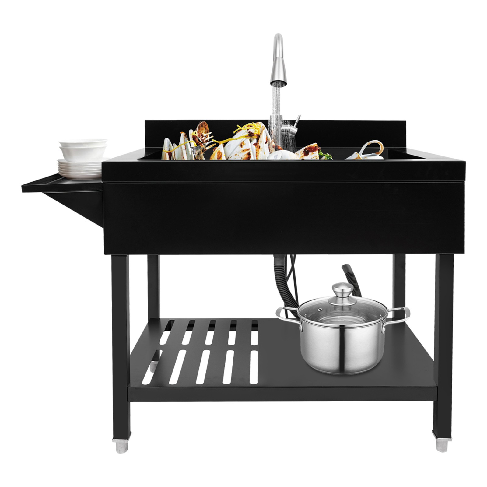 Single Bowl Kitchen Sink Stainless Steel Sink Kitchen Sink with Pull-Out Faucet
