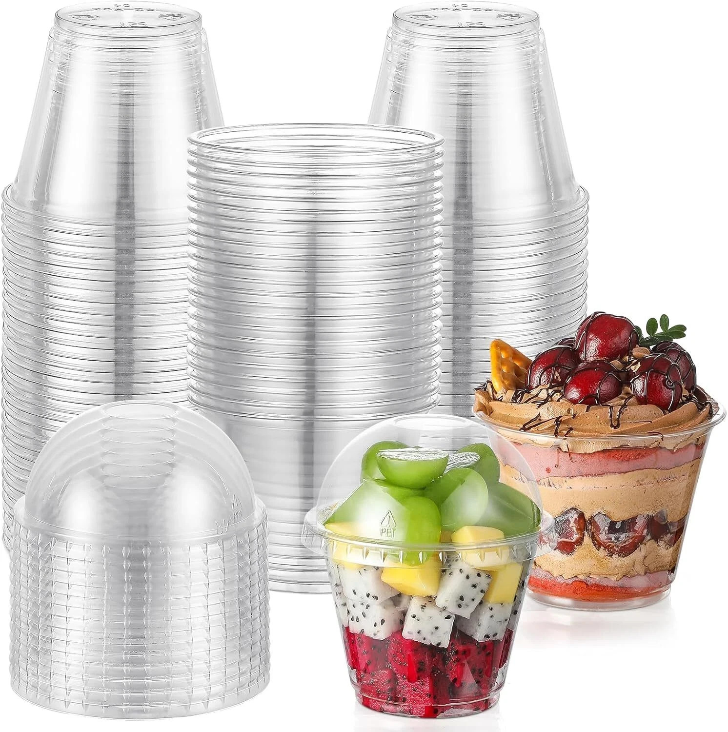 50 Sets, 9 oz Clear Plastic Cups with Dome Lids (No Hole) – 9 oz,