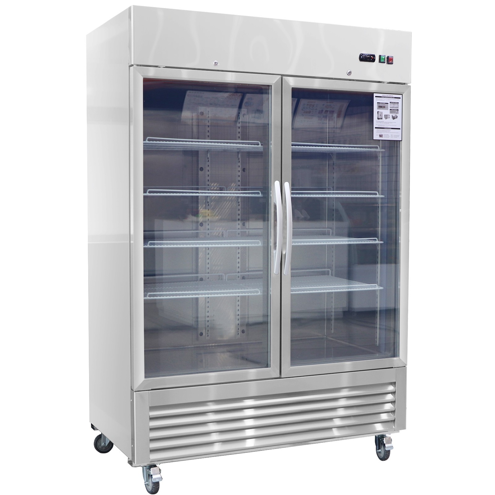 54» W Commercial Display Fridge | 42.2 Cu.ft 2 Glass Door Reach-in Cooler