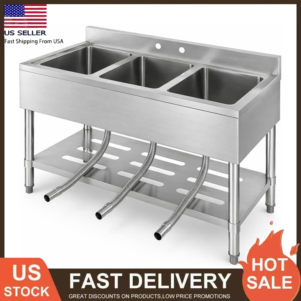39″x19″x33″ Kitchen Sink Commercial 3 Compartments Stainless Steel Utility Sink