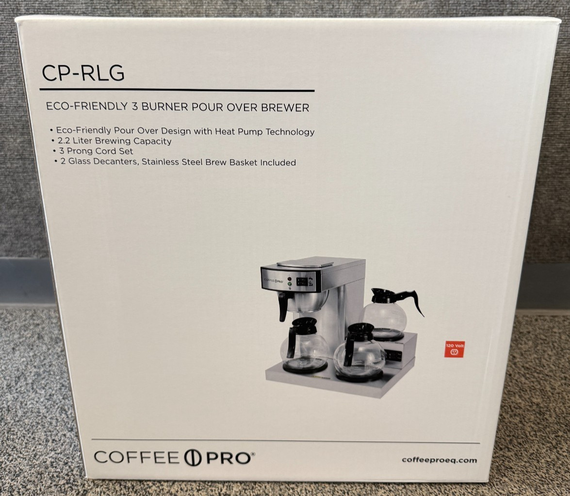 Coffee Pro CPRLG 3-Burner Commercial Coffee Brewer Stainless Steel 2 Decanters