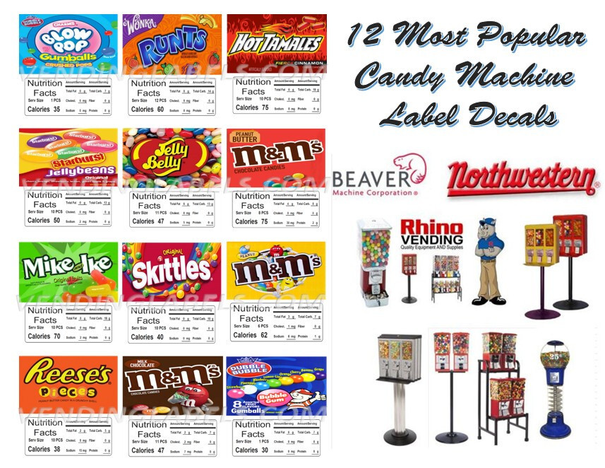 12 Laminated CARDS XL 3.25 x 3.25″ Vending Candy Machine Labels with NUTRITION