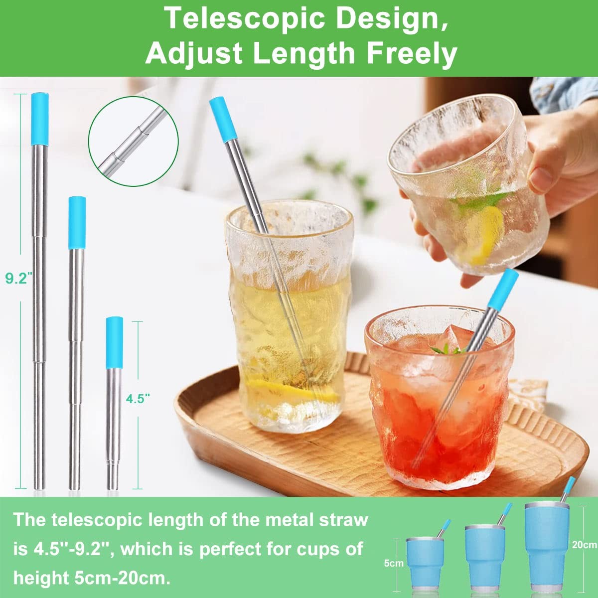 Kynup 4Packs Reusable Straws Metal Straw Silicon Travel Drinking Straws Case