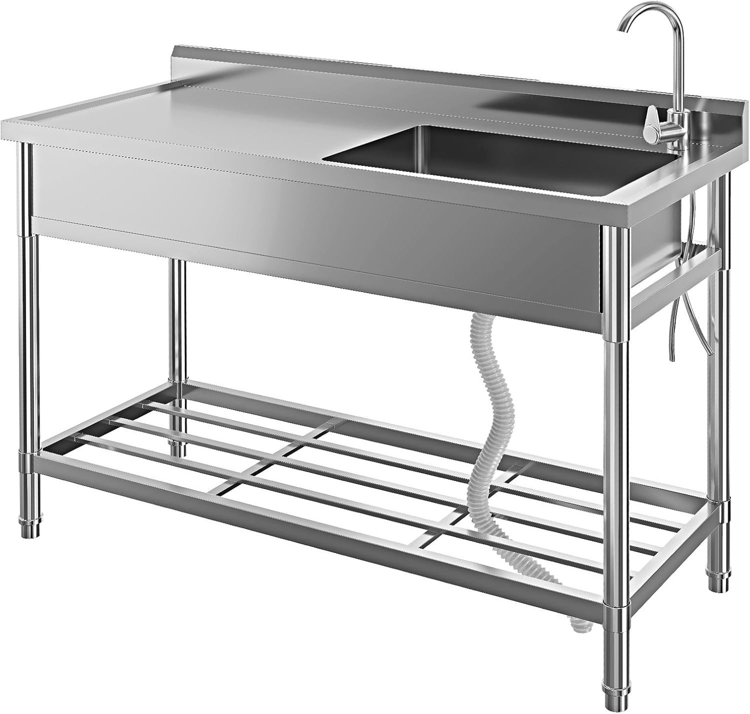 Free Standing Utility Sink Single Bowl Commercial Sink Cold and Hot Water Pipe