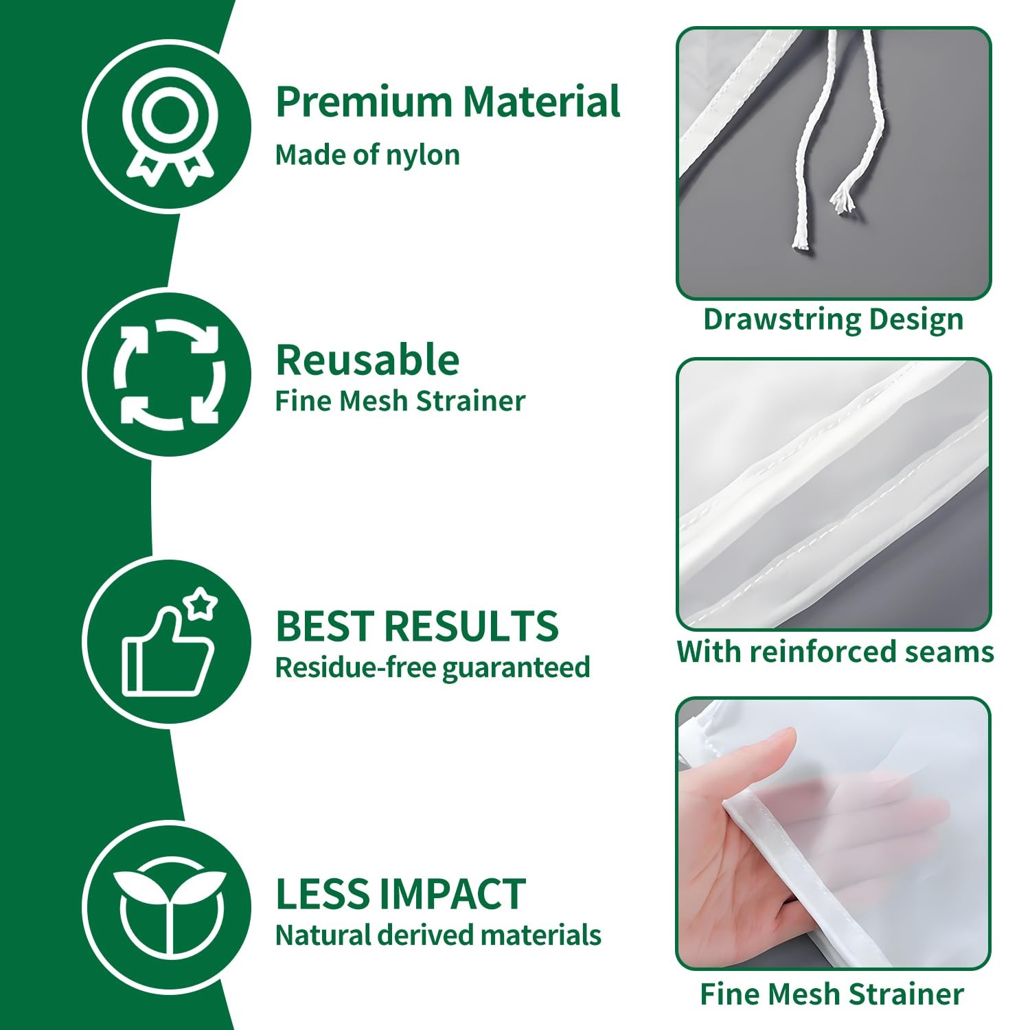 Uadbau 3Pcs Cloth Bag For Straining 200-Mesh 12 X 12 Inches Nylon Nut Milk Bag