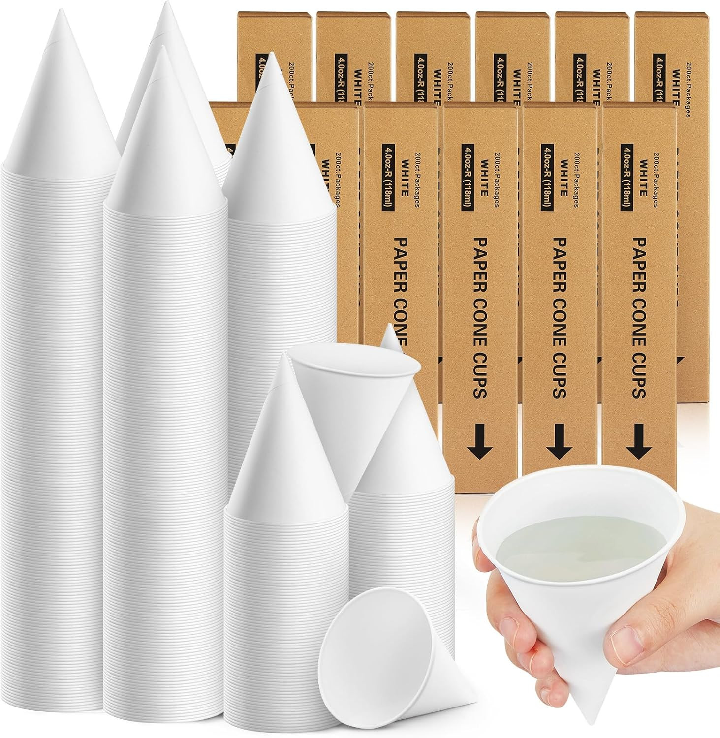 1600 Pcs Paper Cone Cups Thicken Disposable Cone Cups for Shaved Ice, Slushies W