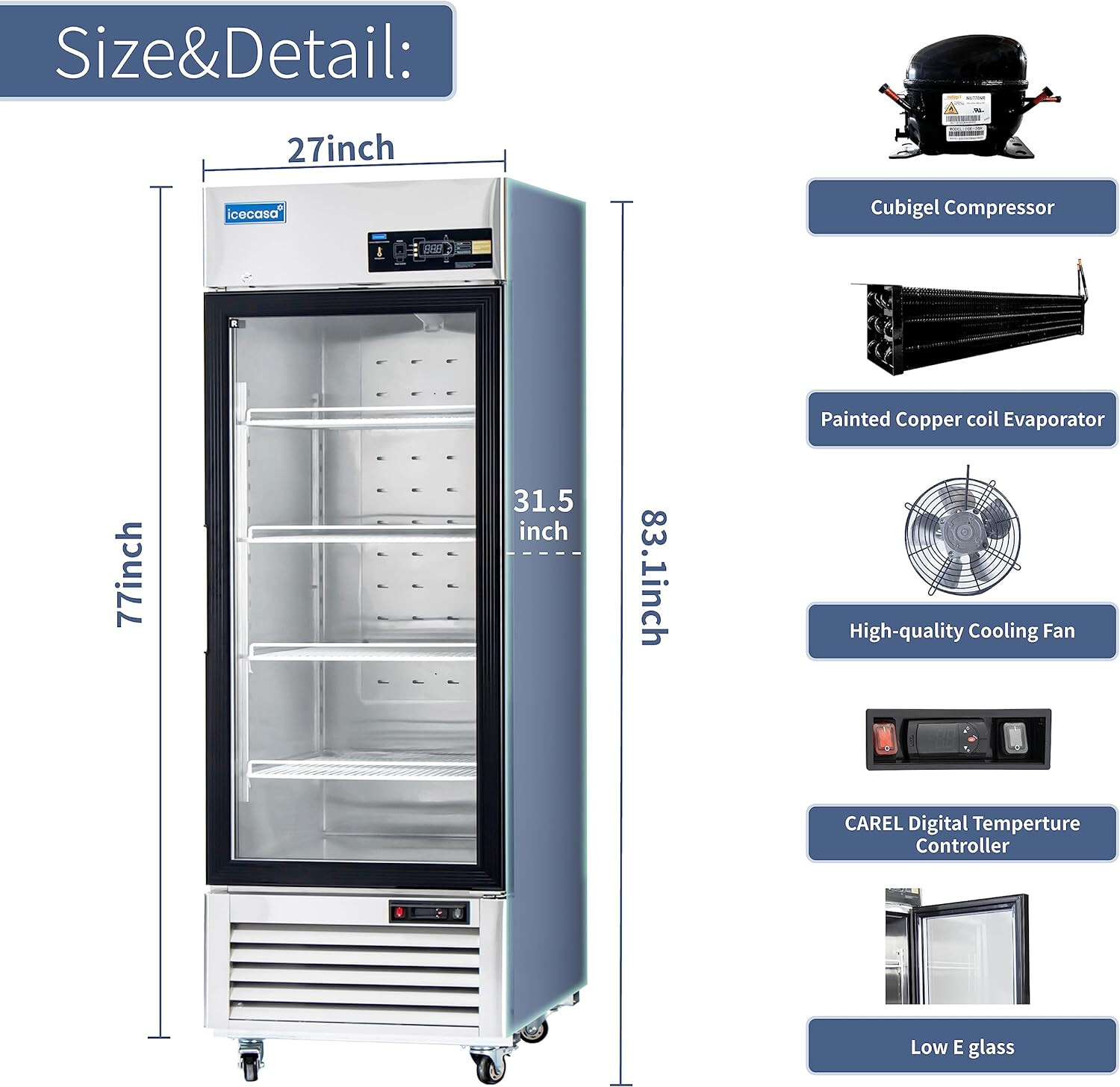 Stainless Steel Commercial Refrigerator One Glass Door 27′ For Restaurant Bar