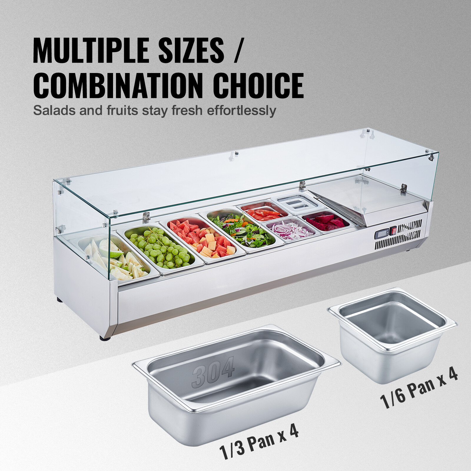 VEVOR 60″ Countertop Refrigerated Salad Pizza Prep Station 150 W Glass Guard ETL