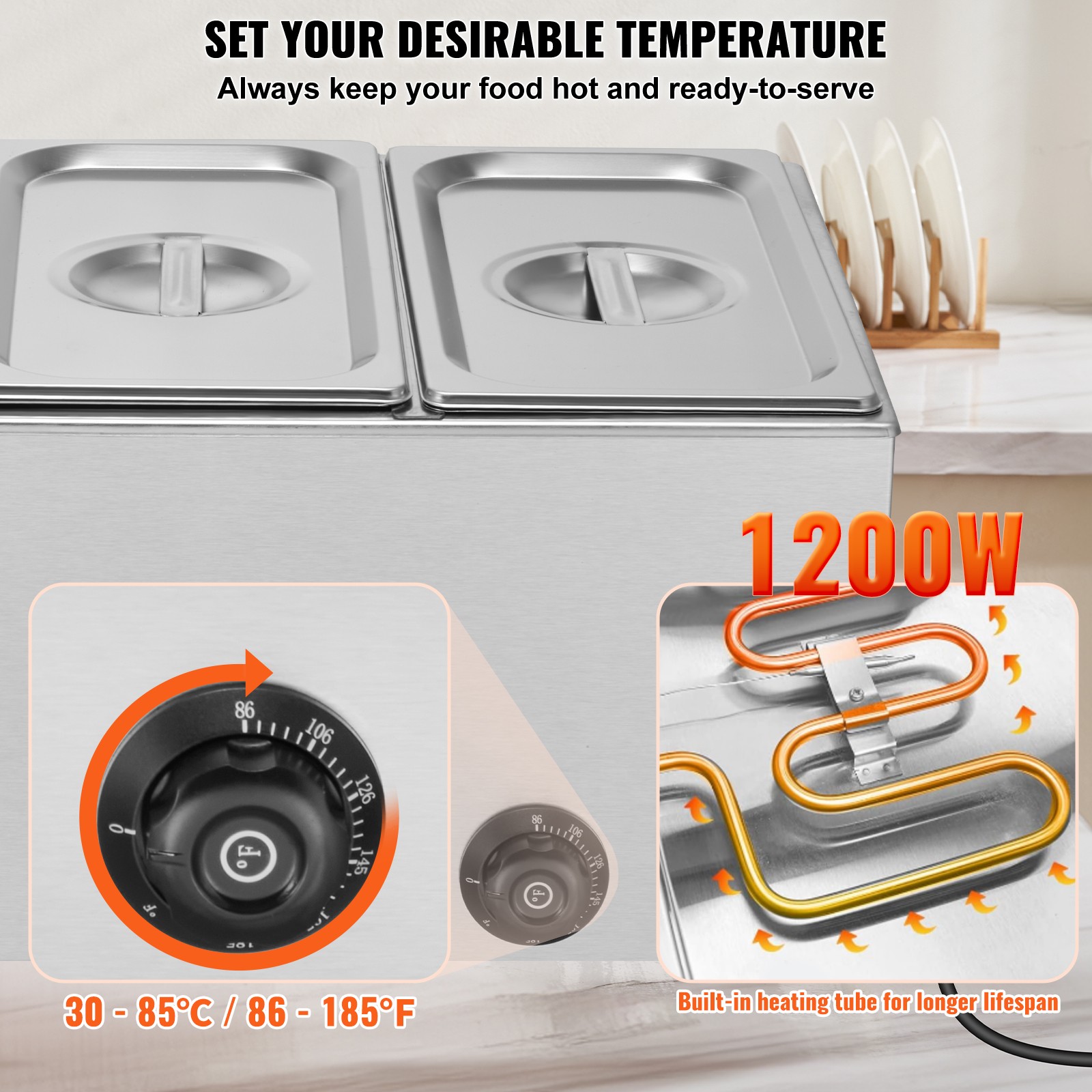 Commercial Electric Food Warmer 3-Pan Countertop Buffet 17.4QT Bain Marie