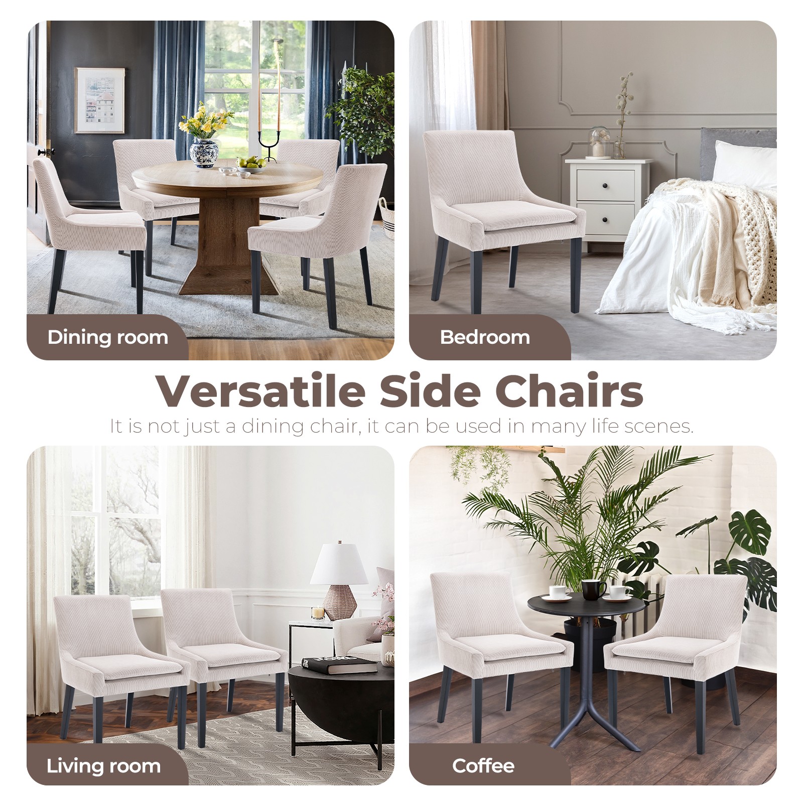 Dining Chairs Set of 2, Corduroy Accent Side Leisure Chairs for Dining-Room