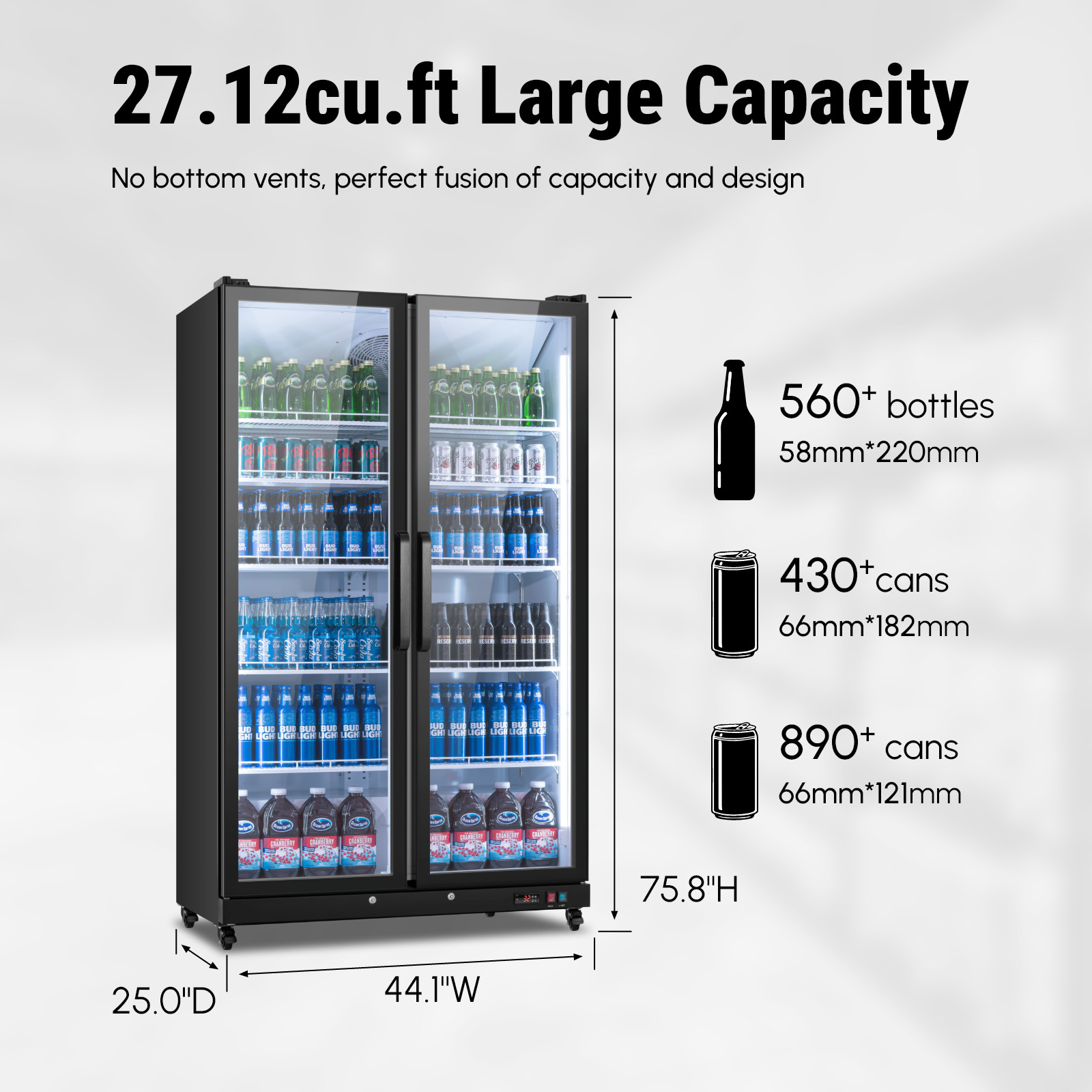 Yeego Commercial Display Beverage Refrigerator 27.12 Cu.ft Merchandiser