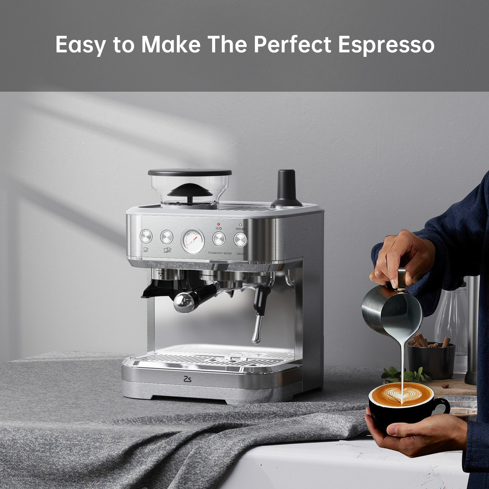 15Bar Espresso Machine 85oz Tank Milk Frother for Perfect Lattes & Cappuccinos