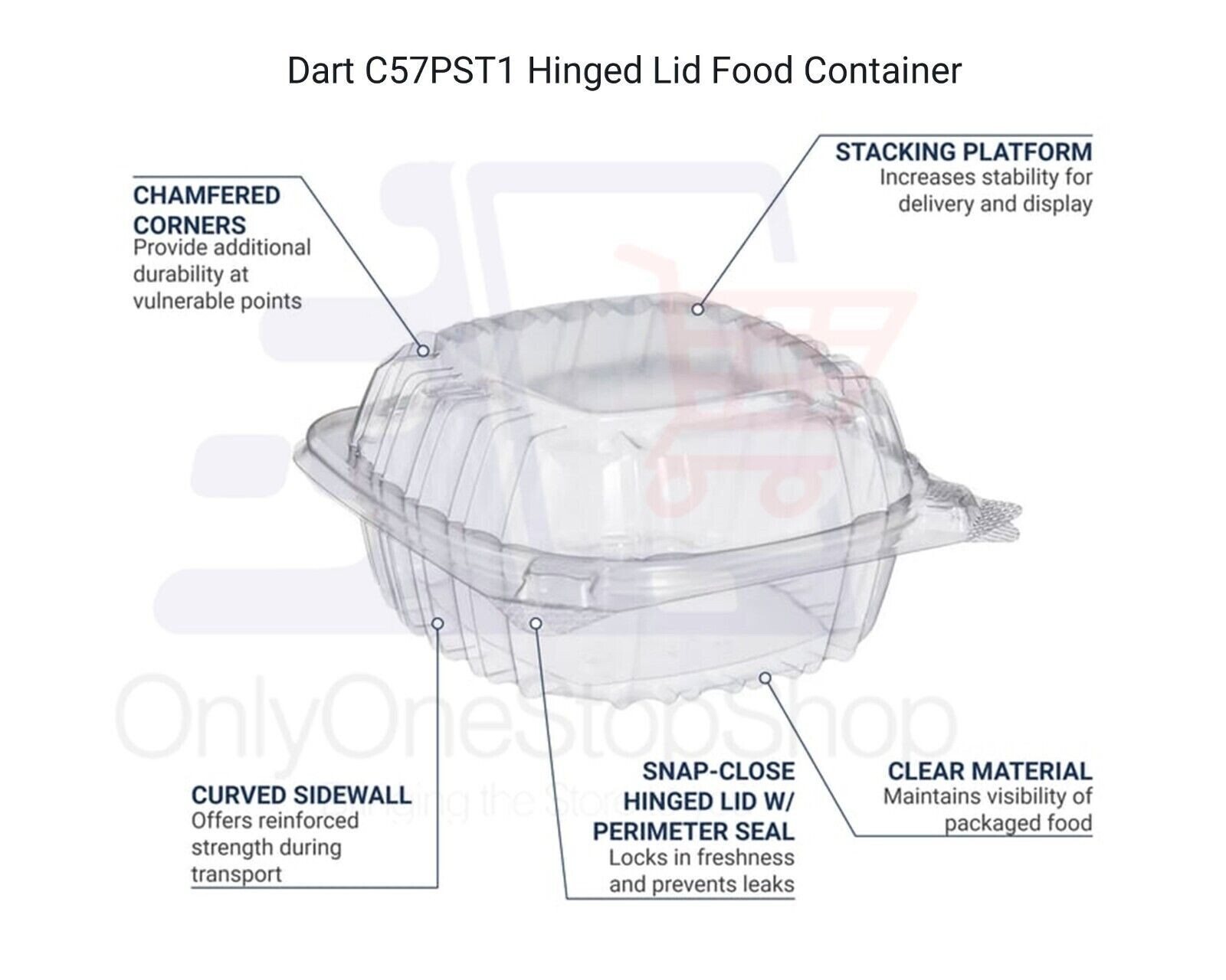 Dart 6″ Clear Hinged Plastic Food Take Out To-Go / Clamshell Container 100 Pack