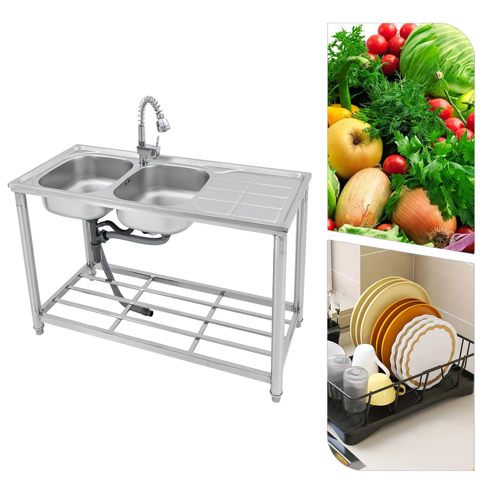 Commercial Utility Prep Sink 2Compartment Stainless Steel KitchenPrep Work Table