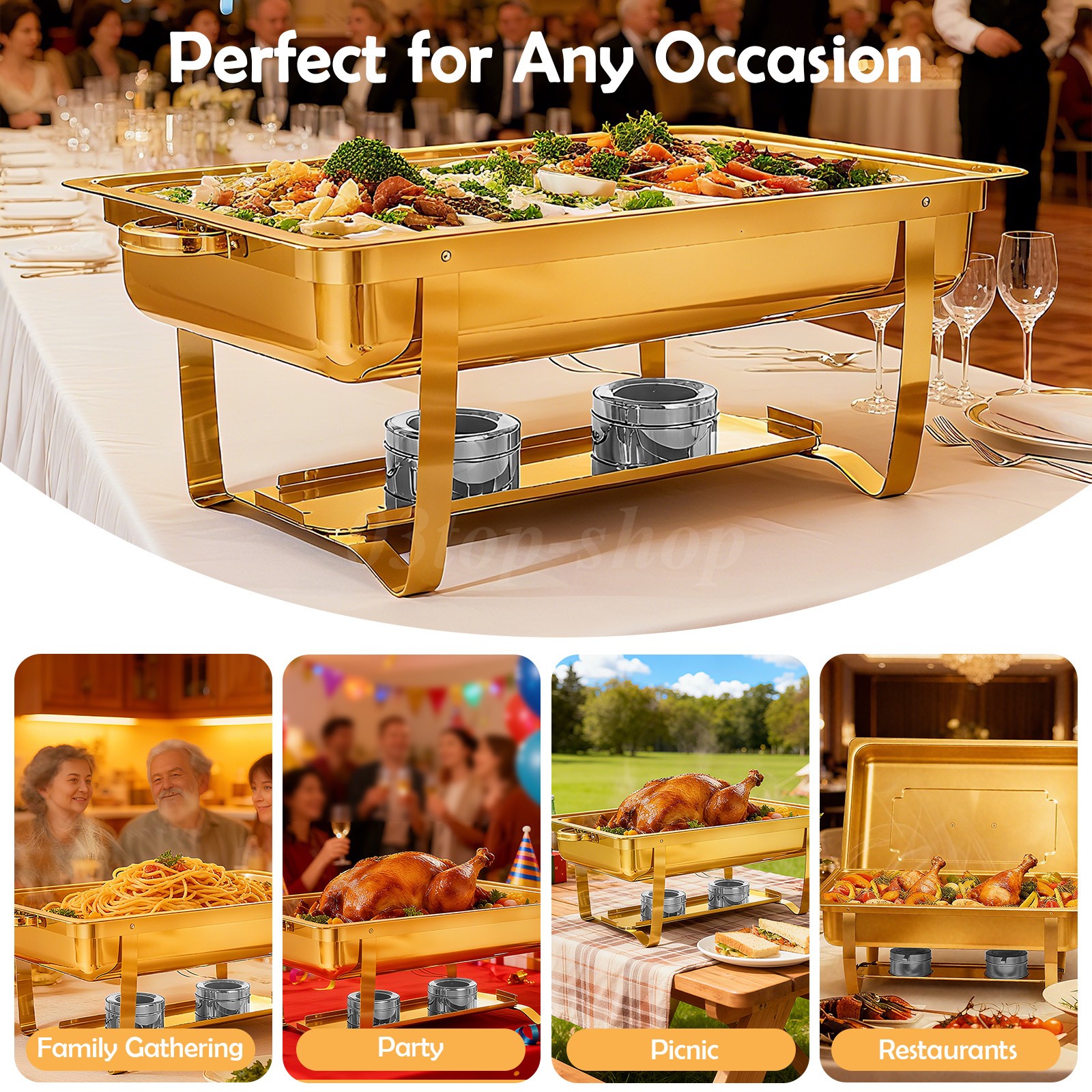 9Qt 4X Chafing Dish Buffet Set GOLD 316 Stainless Steel Chafer for Catering