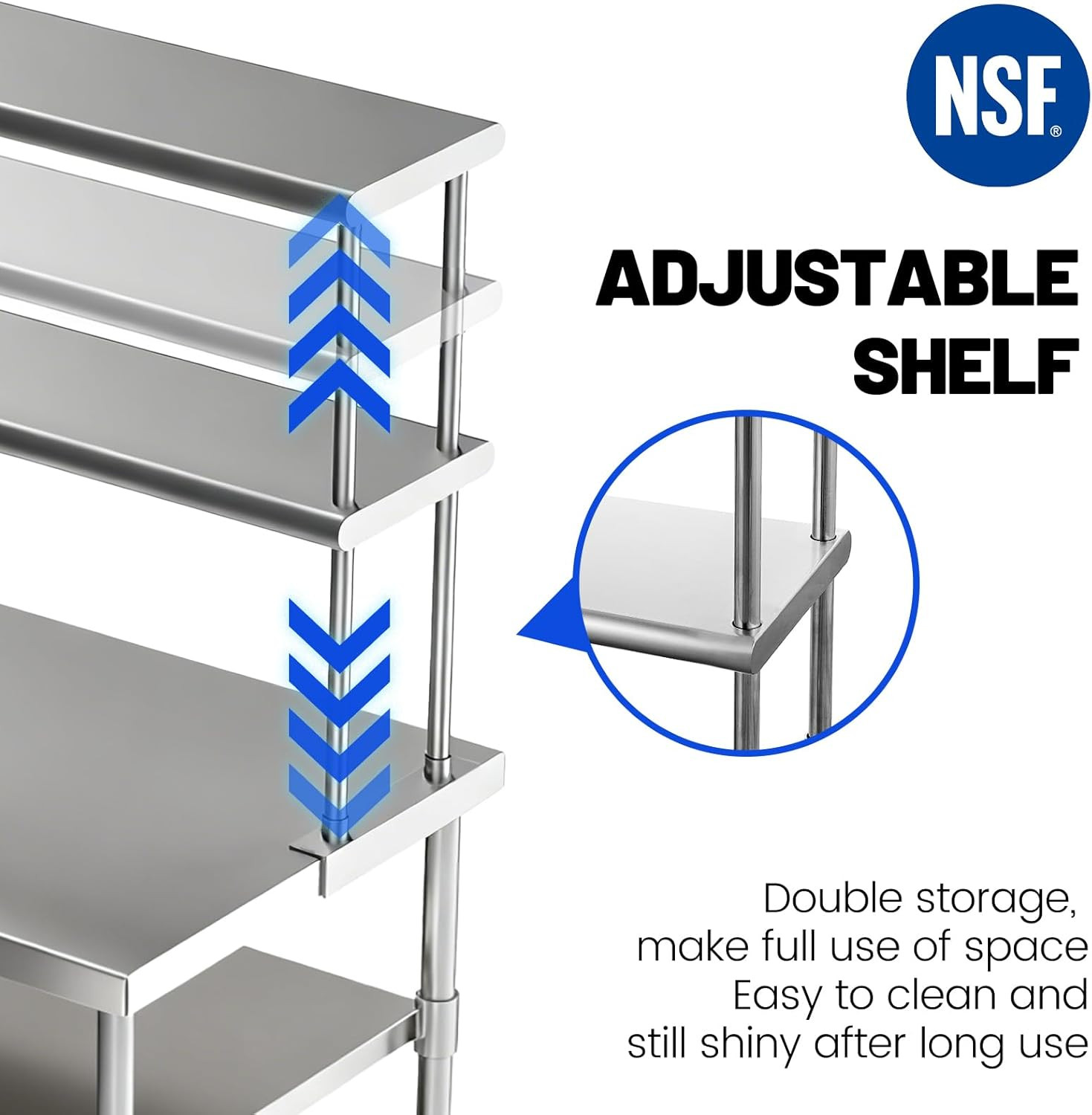 Hally Double Overshelf of Stainless Steel 12» x 48» Weight Capacity 380lb, Co