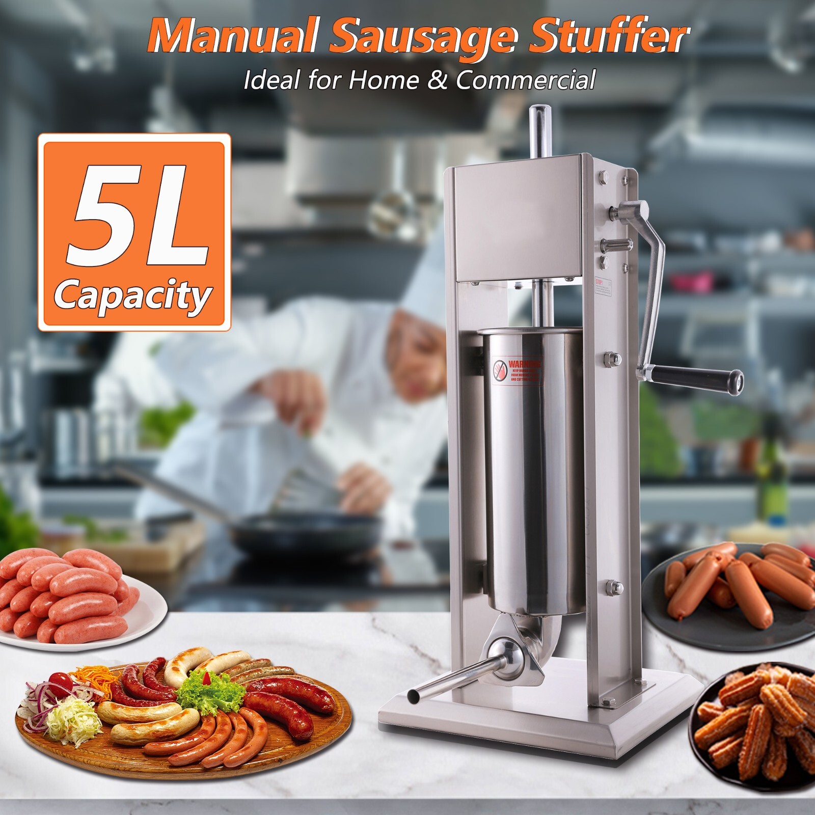 New Hakka 11 Lb/5 L Sausage Stuffer Vertical Stainless Steel Meat Press Filler