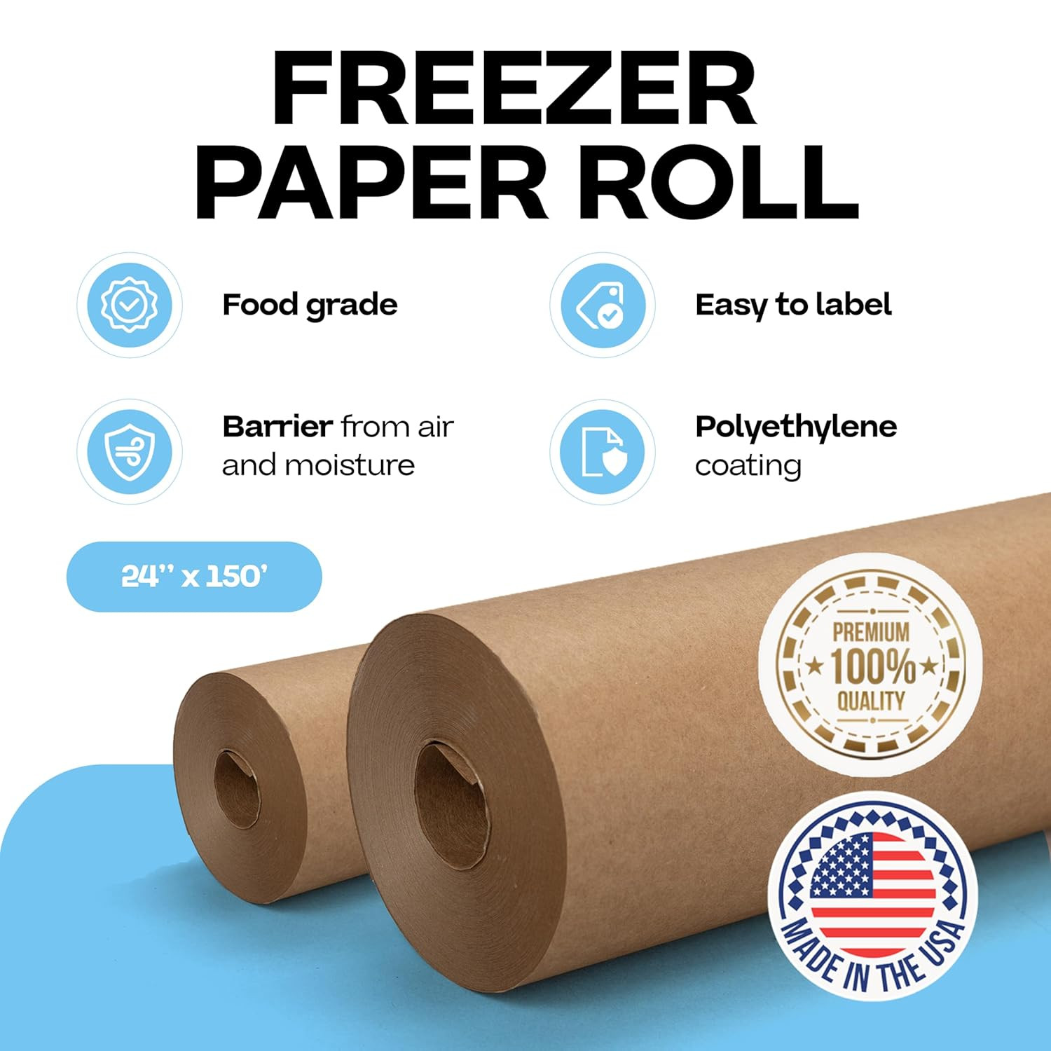 Brown Freezer Paper Roll 24″ X 1800″ (150 Feet) – Usa-Made Freezer Paper for Mea
