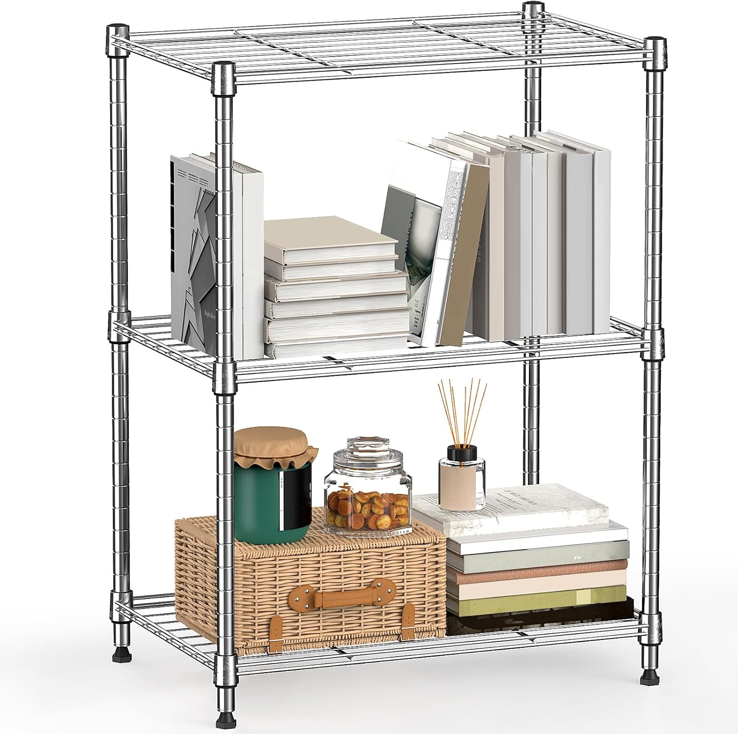 MZG 450 lbs Wire Storage Shelving 3 Tier Utility Shelving Unit Steel Organizer