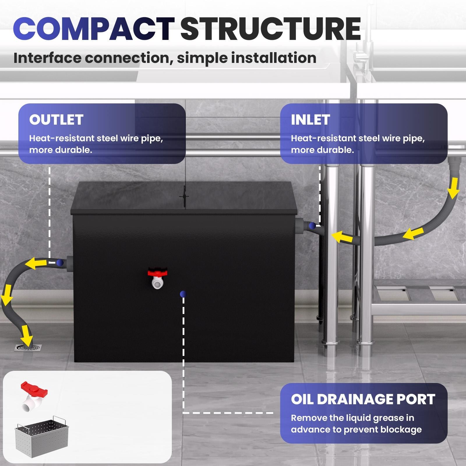 40lbs Grease Trap 15.32 GPM Water Oil-water Separator Commercial Interceptor
