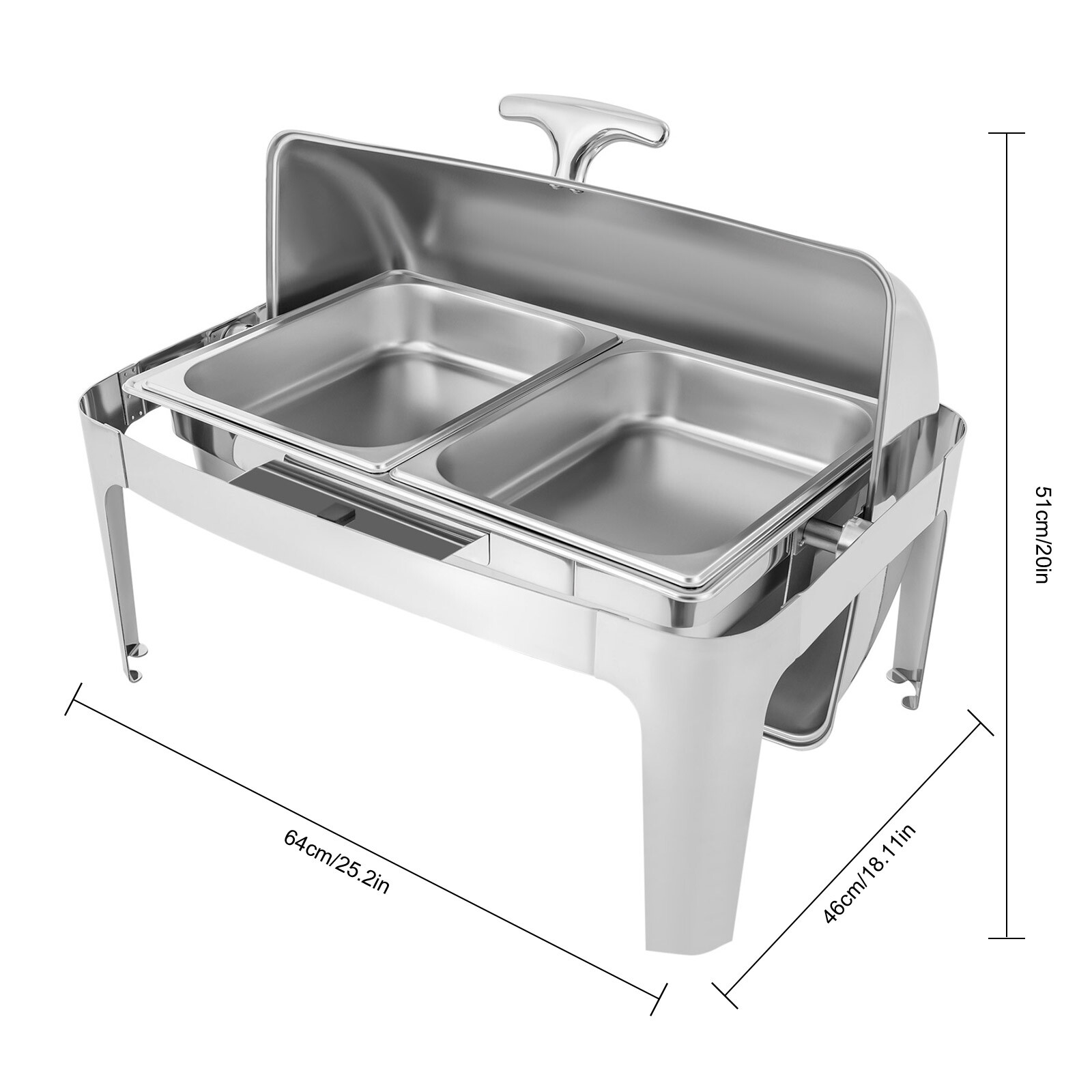 9.54QT Stainless Steel Chafer Buffet Chafing Dish Set Roll Top Food Warmer