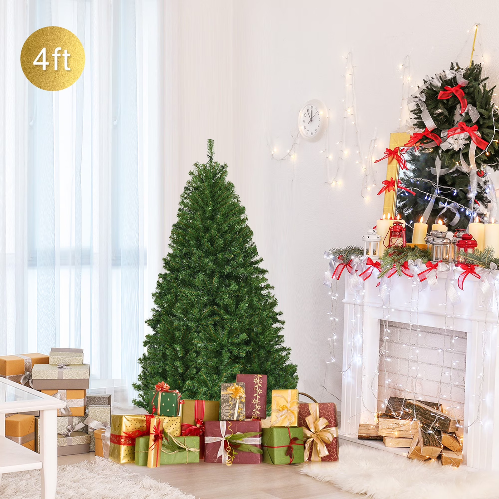 Costway 4Ft Pre-Lit Artificial Tree Hinged 100 LED Lights