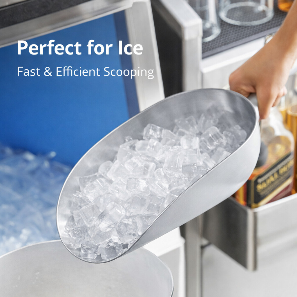 24 oz One-Piece Aluminum Scoop Ice Candy Flour Popcorn Utility Scoop Silver