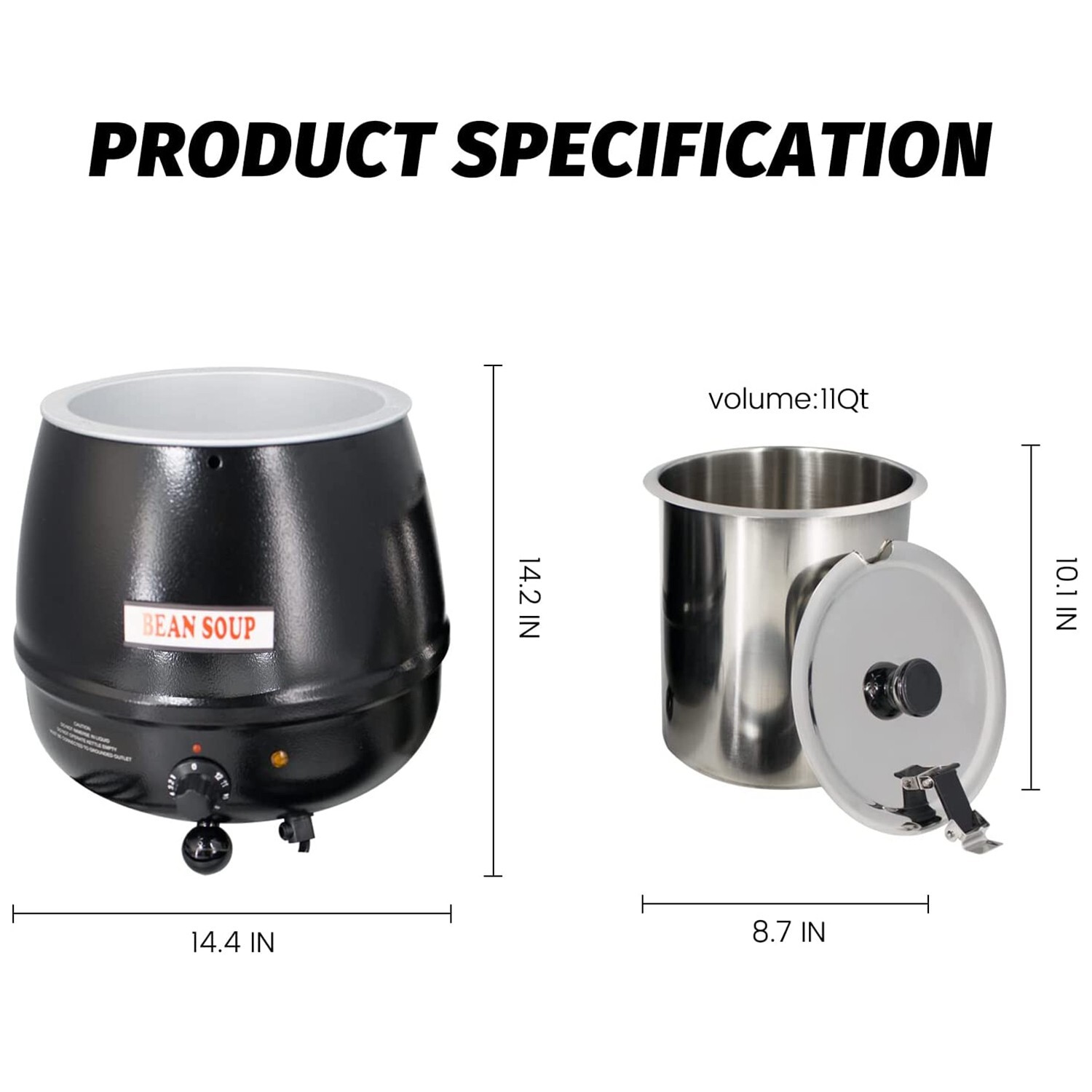 Hakka 11 Qt Soup Warmer Countertop Food Kettle Commercial Electric Sauces Pot