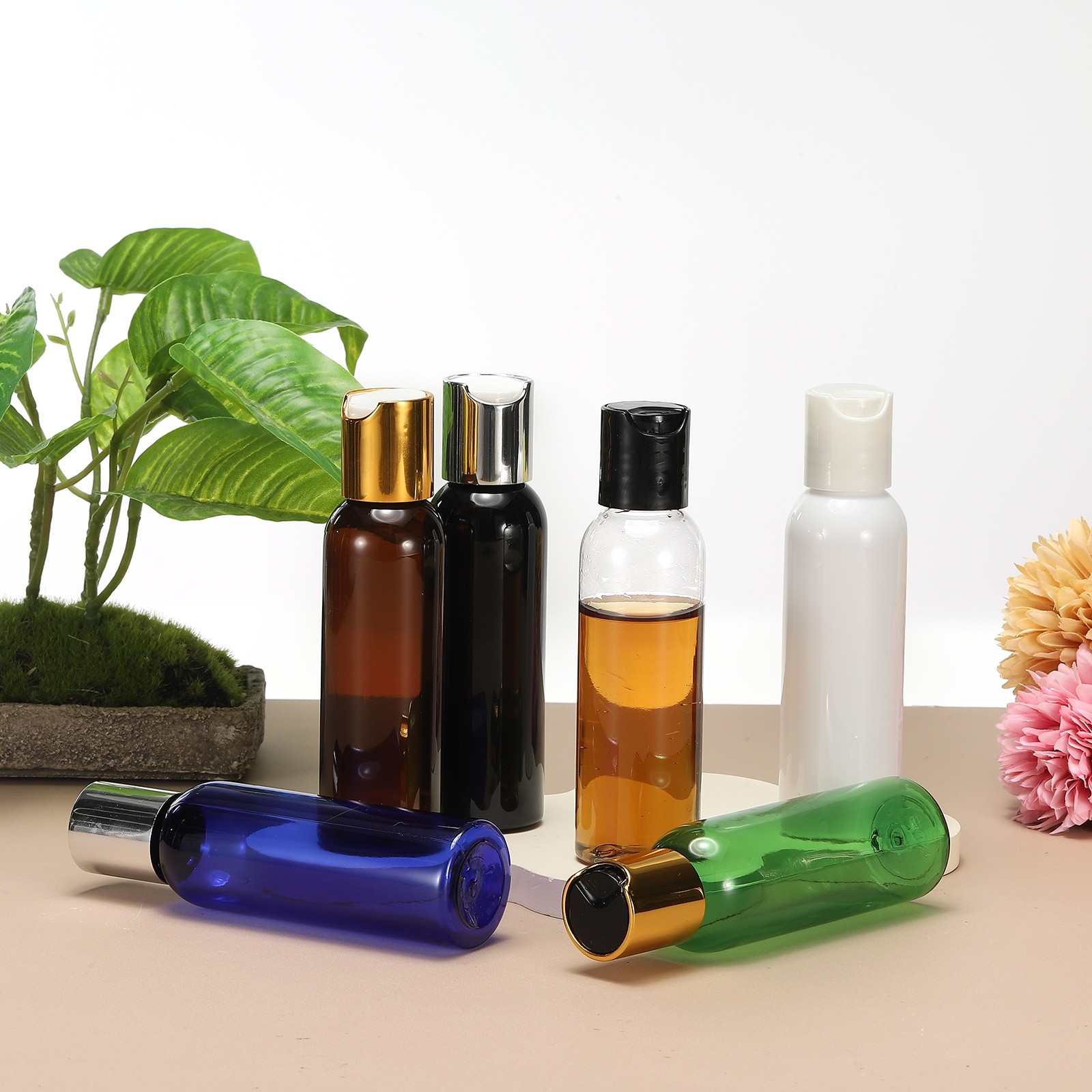 6Pcs 2oz Plastic Travel Bottles, Empty Bottles with White Top Caps, Green