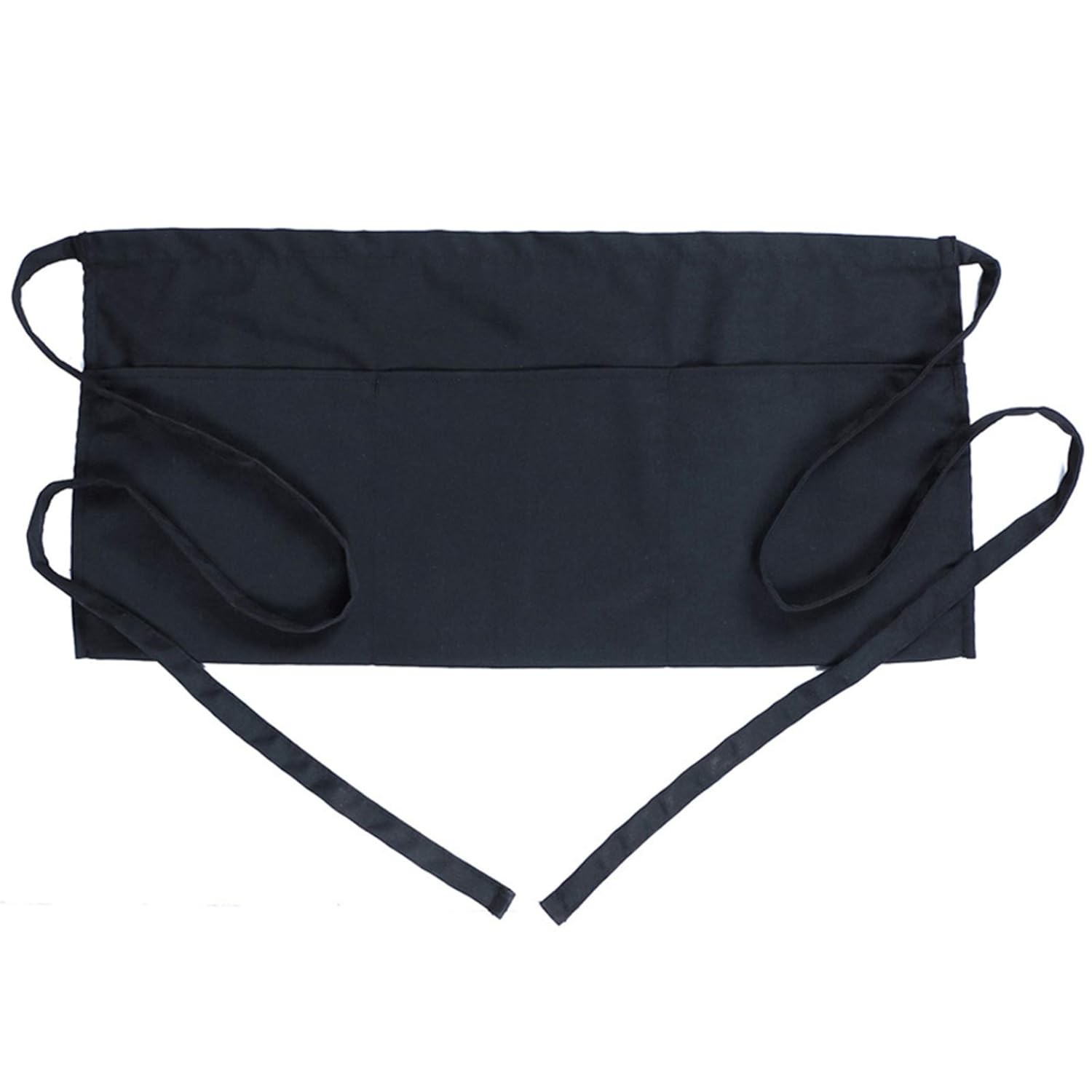 Black Waist Apron with 3 Pockets Waiter Waitress Server Short Work Apron