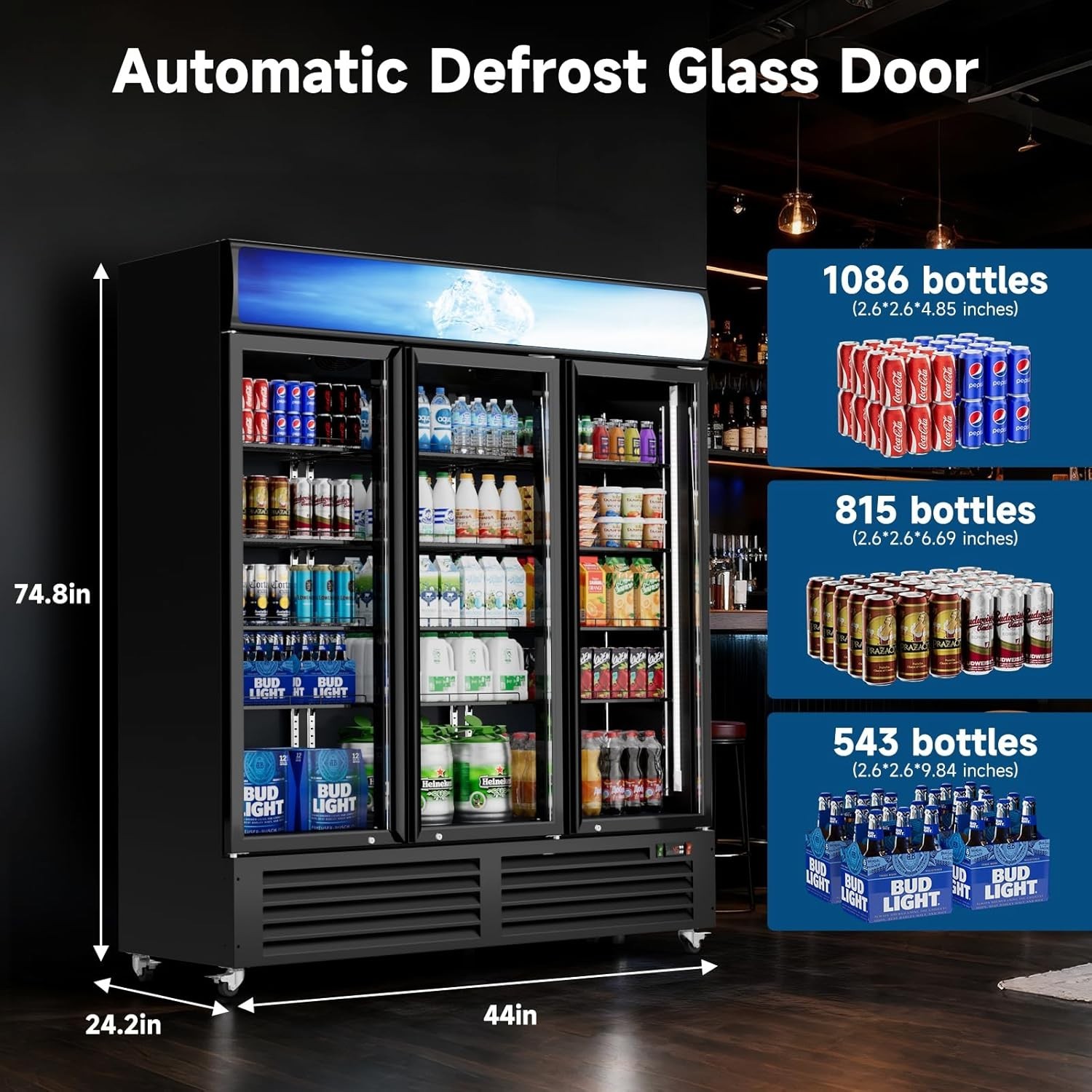 Commercial Display Refrigerator 3 Doors 56 Cu. Ft Merchandiser Beverage Cooler