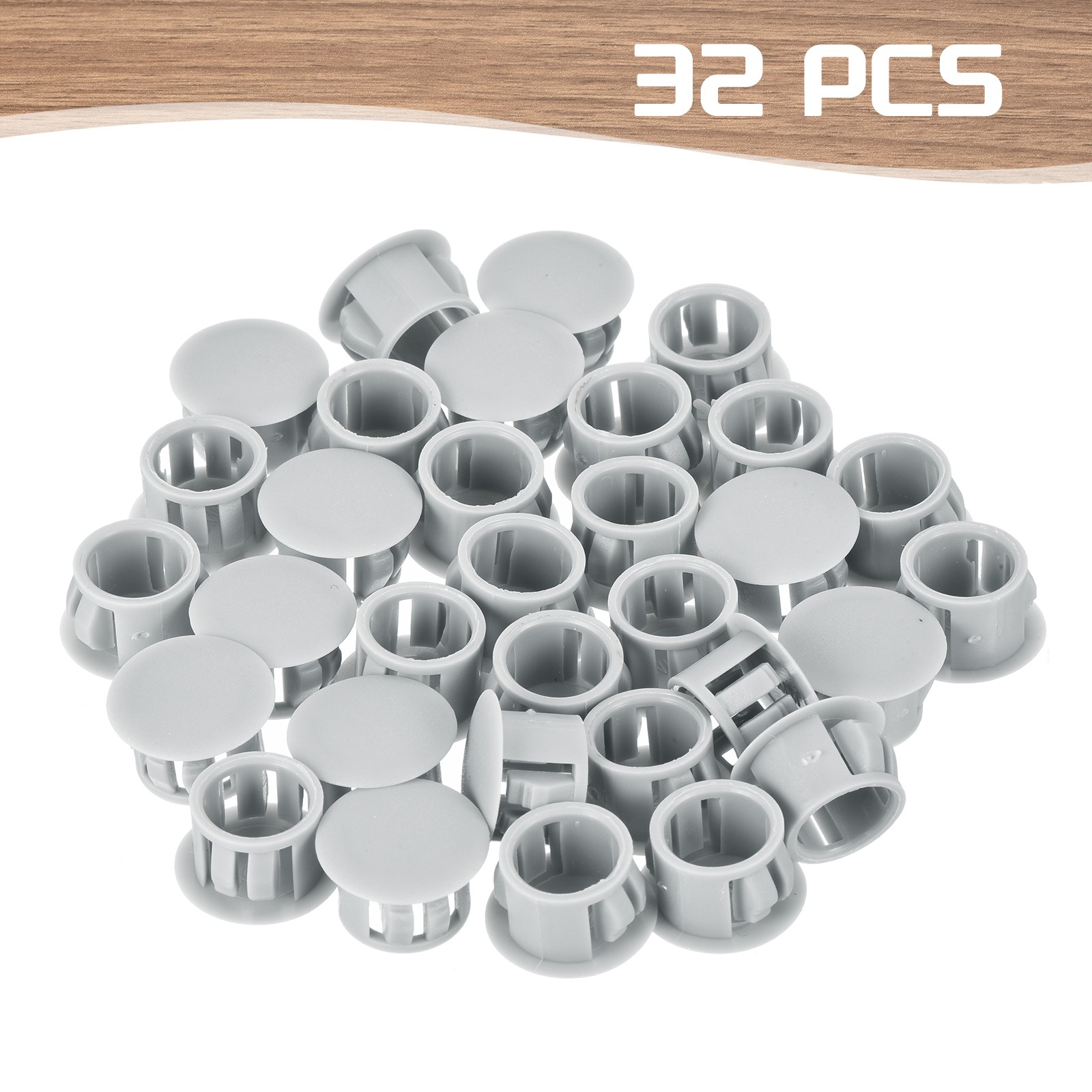 32Pcs 13mm Light Gray Nylon Plastic Round Locking Hole Plugs Insert End Cap