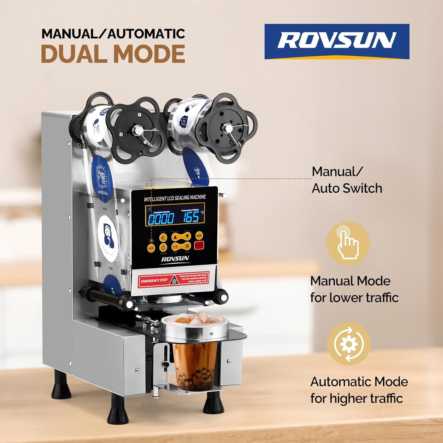Cup Sealing Machine, Fully Automatic Cup Sealer Machine 500-650 Cups/H, Silver