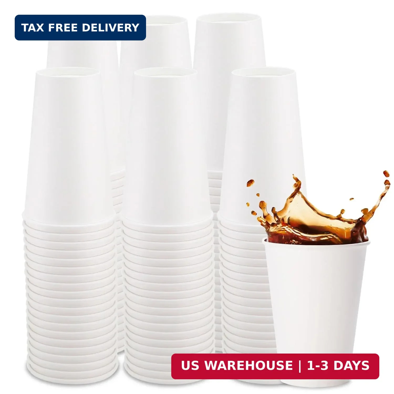 Freshware Coffee Cups 16 oz [100 Pack] Disposable Paper Cups for Hot or Iced Cof