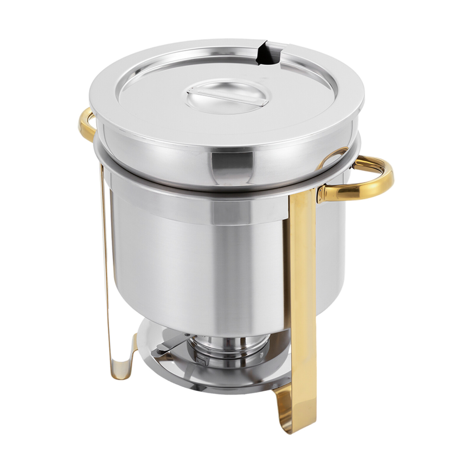 11.62Qt Round Stainless Steel Soup Warmer Soup Chafer with Pot Lid & Fuel Holder
