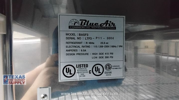 Blue Air BASF3 Commercial 3 Stainless steel Solid Doors Reach-In Freezer