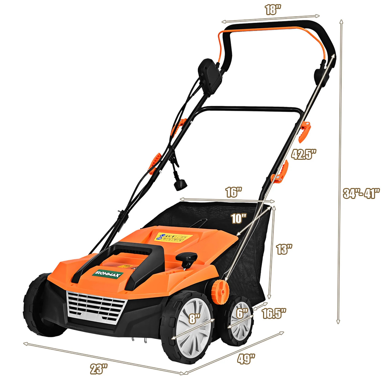 Costway Ironmax 13Amp Corded Scarifier 15″ Electric Lawn Dethatcher W/50L Bag
