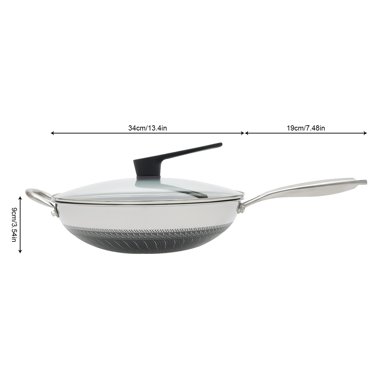 Stainless Steel Wok 316 Grade with Etching and Polishing 34cm Diameter