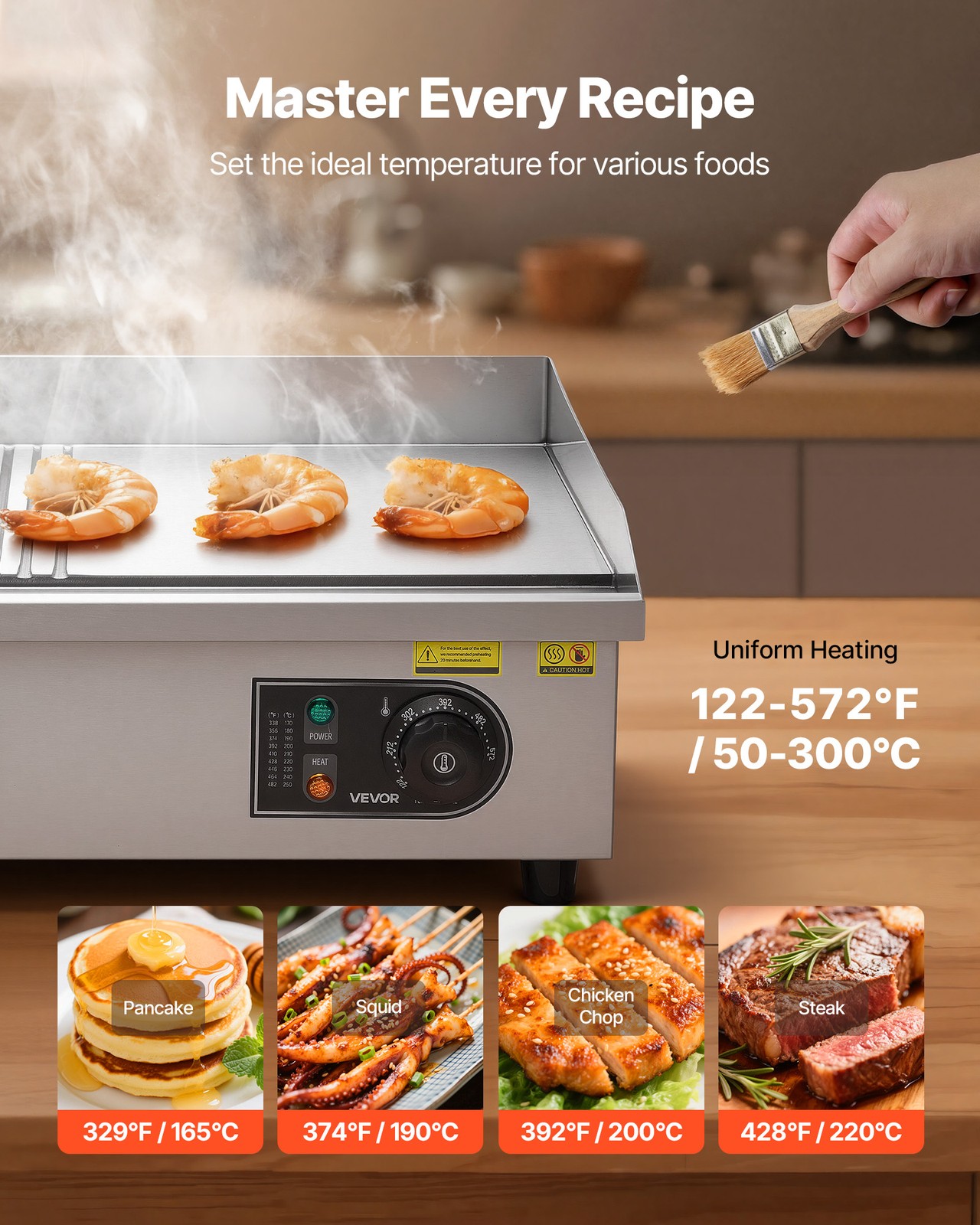 VEVOR Commercial Electric Griddle Countertop Half Flat Grill 21.06 x 11.81 inch