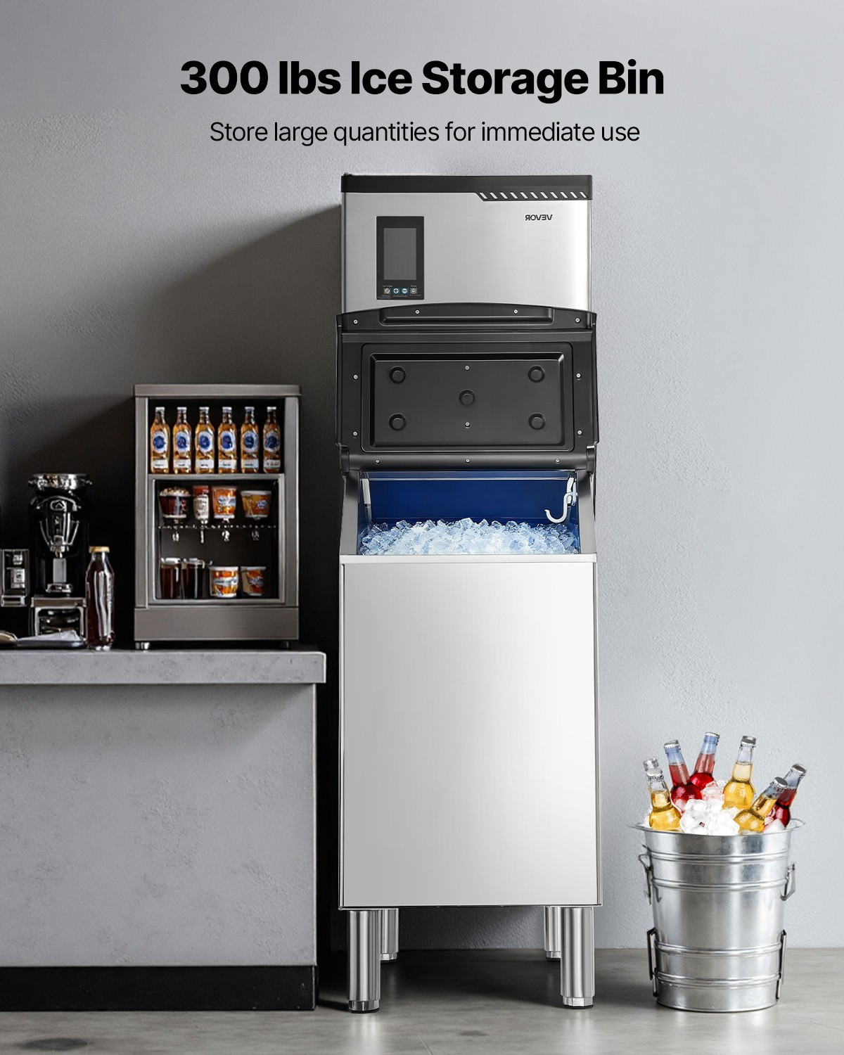 VEVOR Commercial Ice Maker 300LBS/24H with 300LBS Storage Bin Auto Self-Cleaning