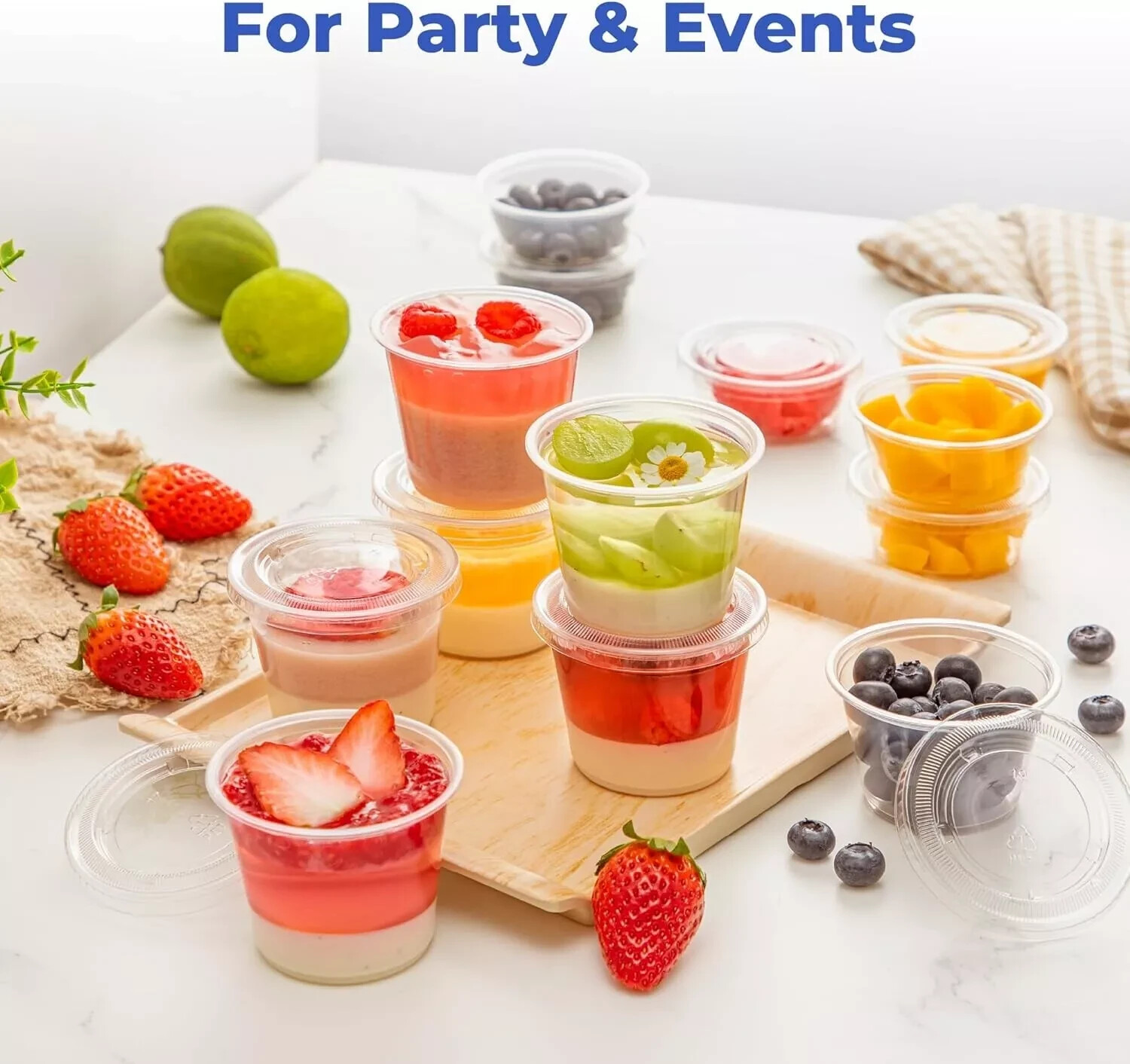 500 Sets – 2 Ounce Disposable Portiion Cups Plastic with Lids, Souffle Portion