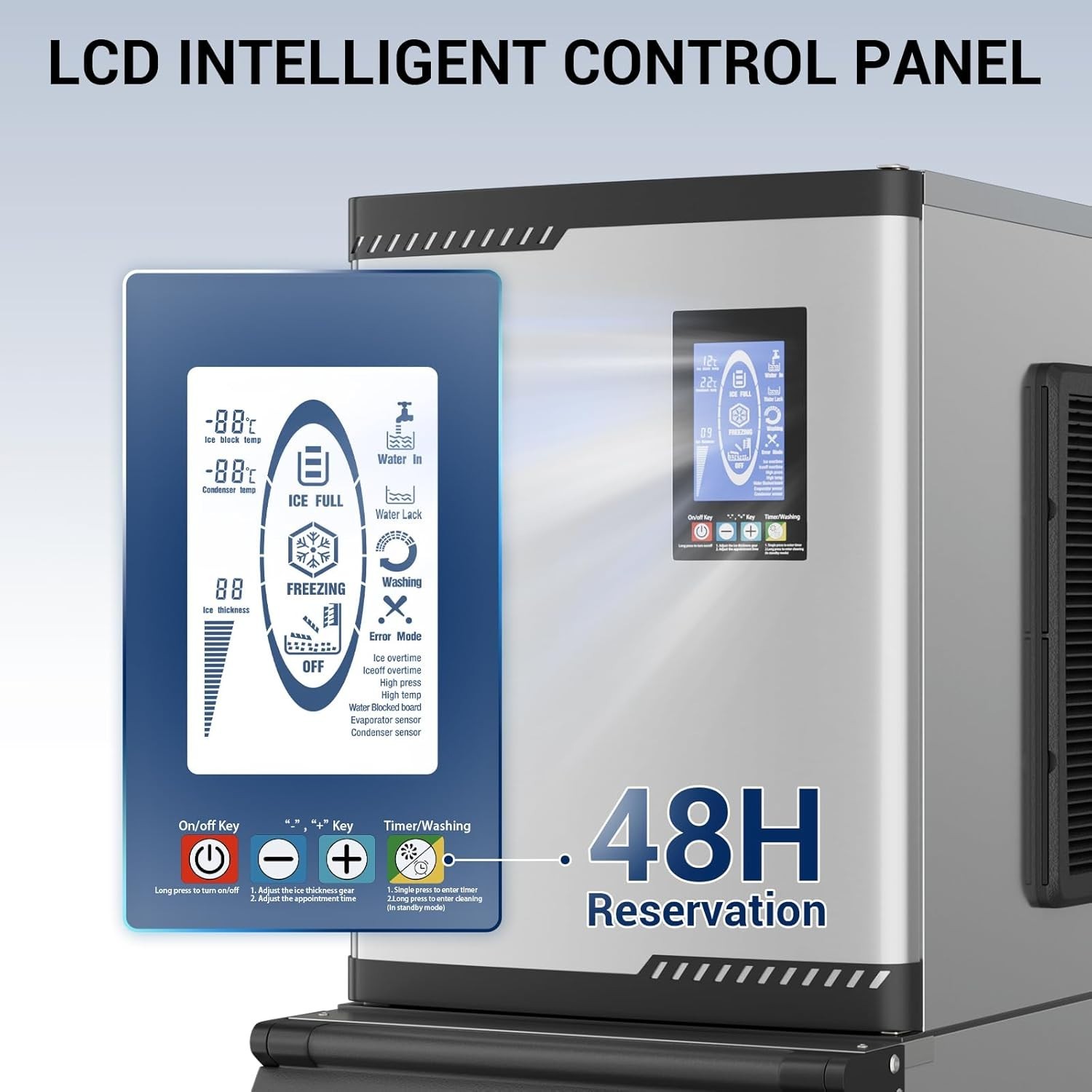 Commercial Ice Maker 780LBS/24H Ice Machine with 450 LBS Storage Ice in 8-15 min